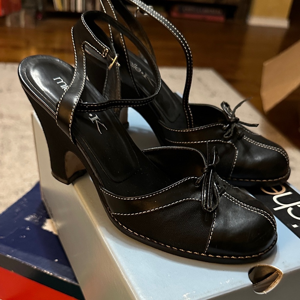 Michelle K Pandora . Devious Black Heels with Stitch Detail Size 6